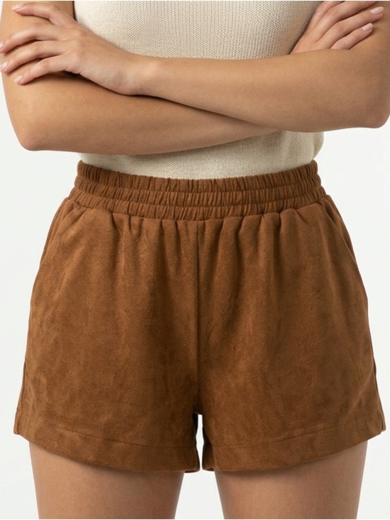 Forever 21 Pants - FOREVER 21 | NEW Vegan Suede Elastic-Waist Shorts in Brown Women’s Size Large